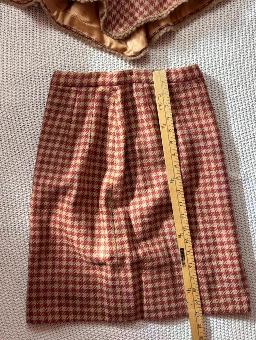 mod 60s poncho skirt set red beige houndstooth check collectible editorial vtg - Picture 4 of 8